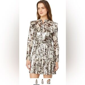 Ted Baker Alyvia Ruffle Detail Mini Shirtdress silver Brown  size 5 (US 12) EUC